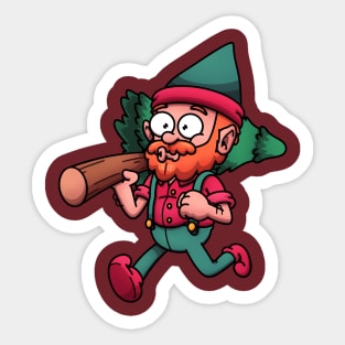 Christmas Elf Woodsman Carrying Christmas Tree Sticker